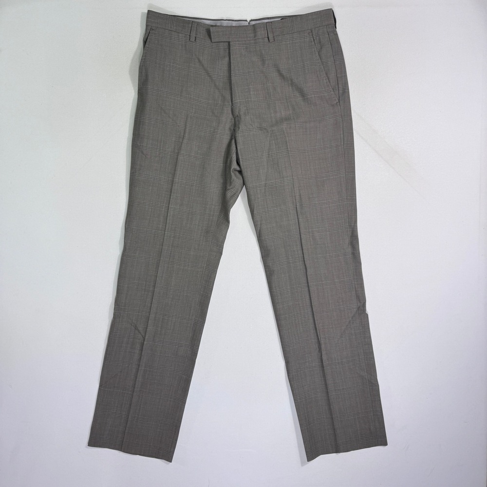 Banana Republic Men's 33x32 (33x30.5) Gray Plaid 100% Wool Italian Dress Pants